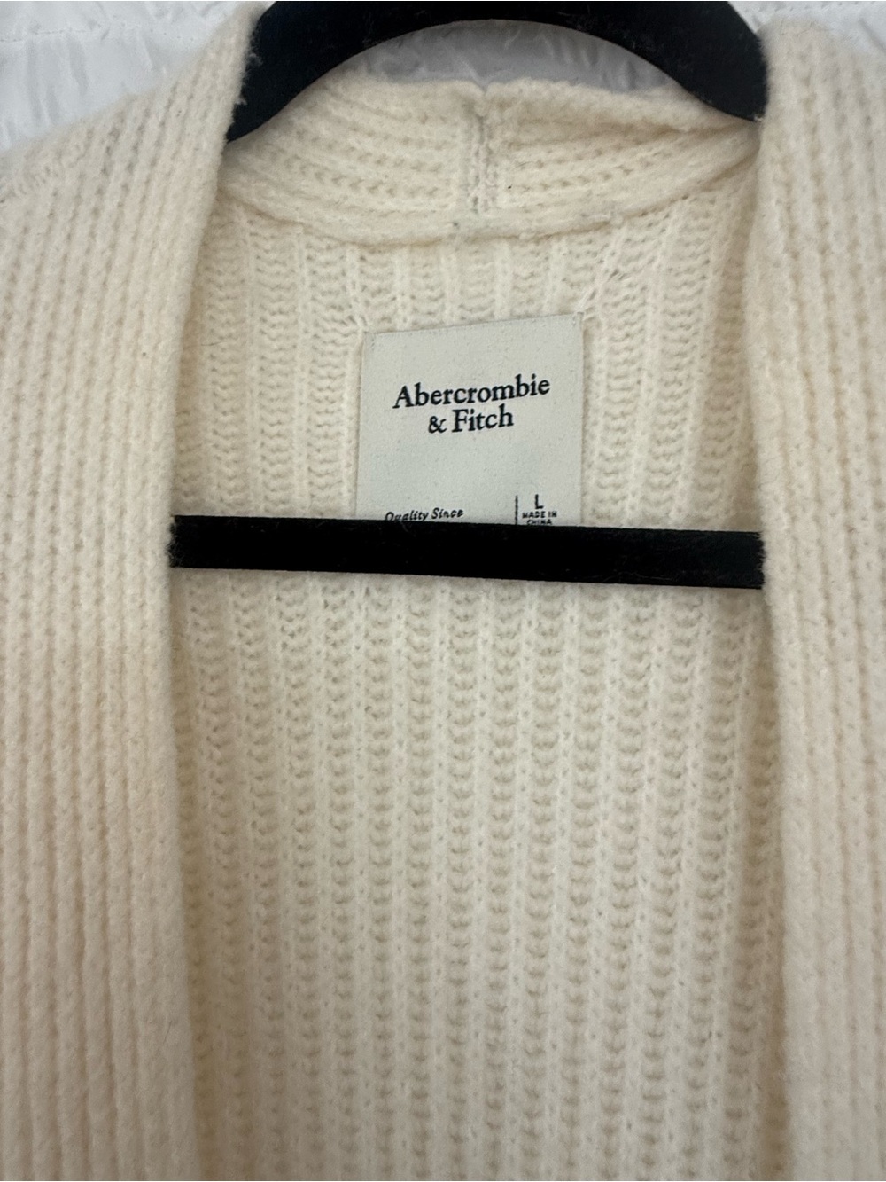 Abercrombie & Fitch Cream Ribbed Open-Front Long Robe - Picture 4 of 6